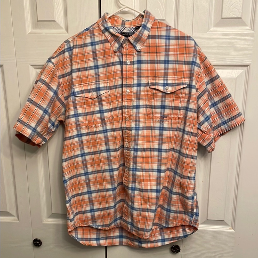 Men's Orange and Blue Plaid Shirt